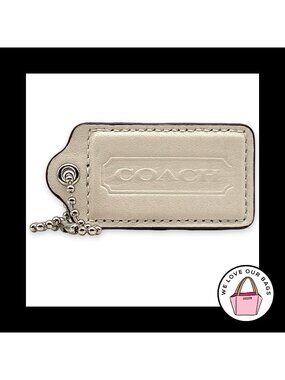 COACH HANG TAG 3" White Smooth Leather Bag Charm Keychain Fob Nickel X-Large
